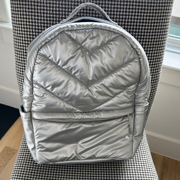 Stylish Silver Quilted Backpack - Picture 1 of 4
